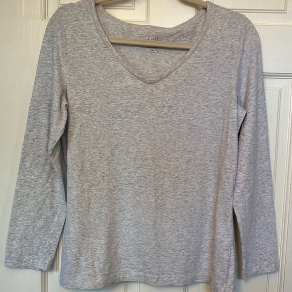 J Jill Cotton Knit Top with Satin Stitch Gray - Picture 2 of 10